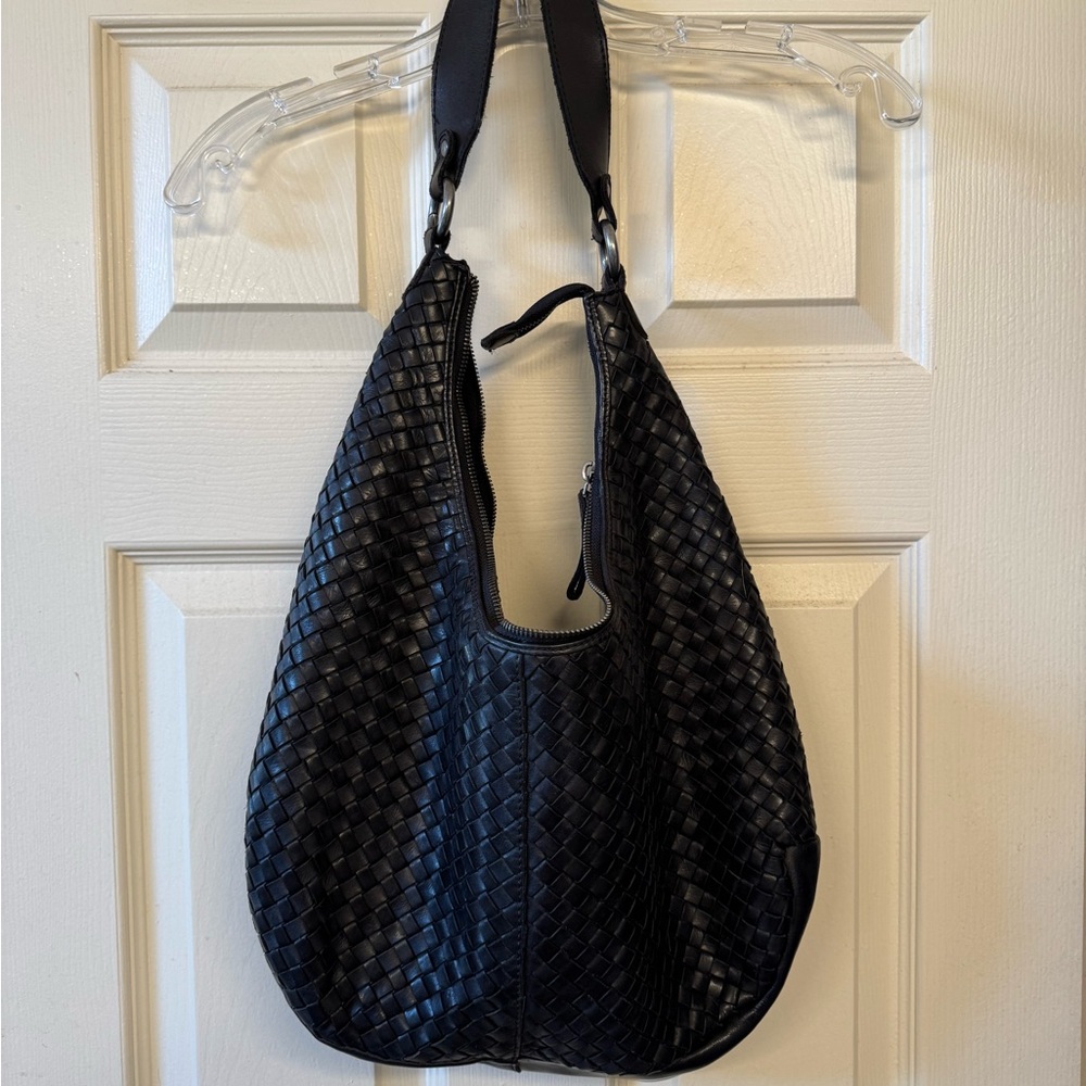 Black Woven Leather Hobo Bag - Picture 4 of 5